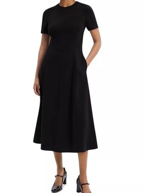 Theory Admiral Crepe Short Sleeve Flare Midi Dress